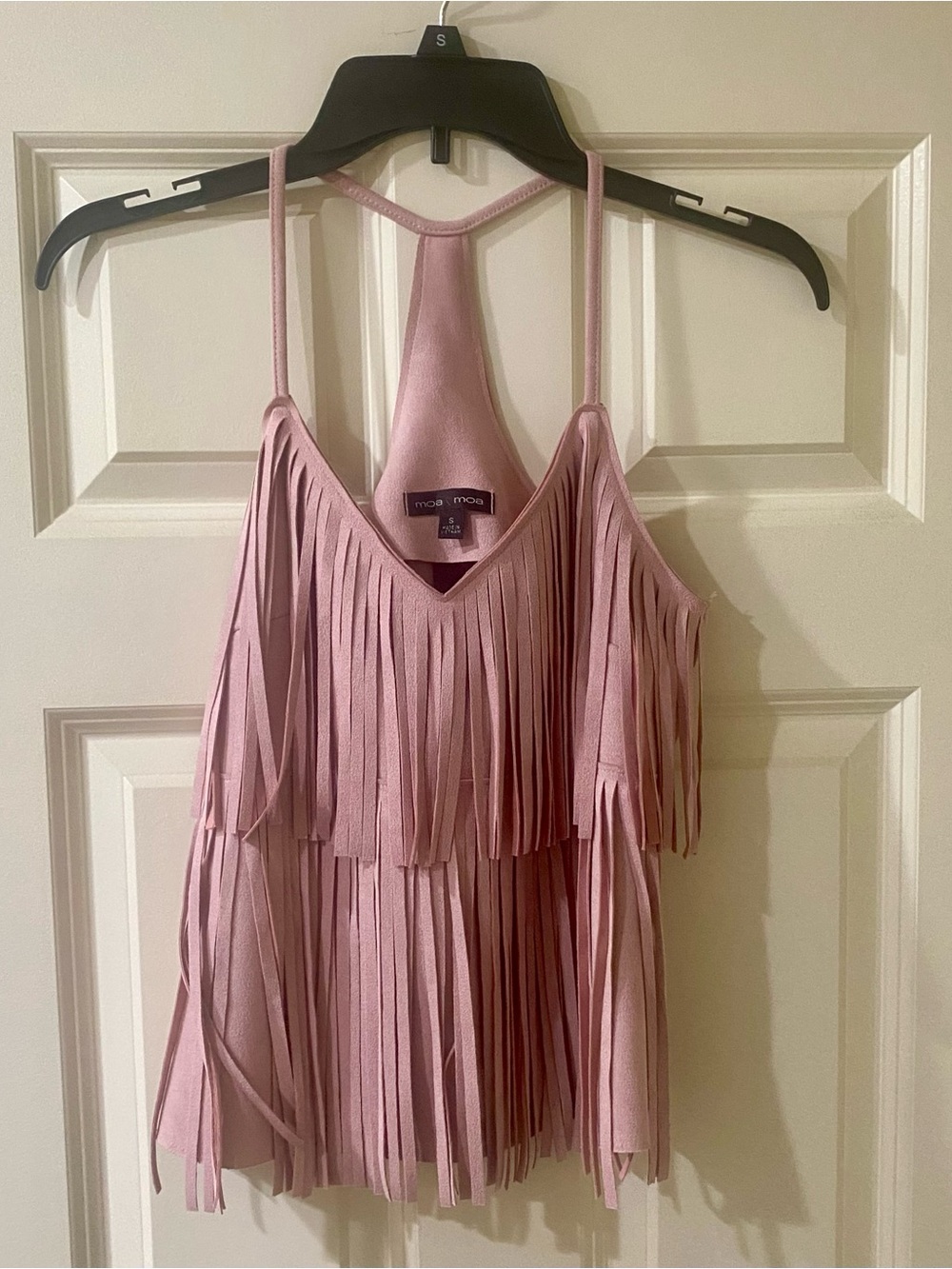Moa Moa Faux Suede Pink Fringe Halter Tank Top